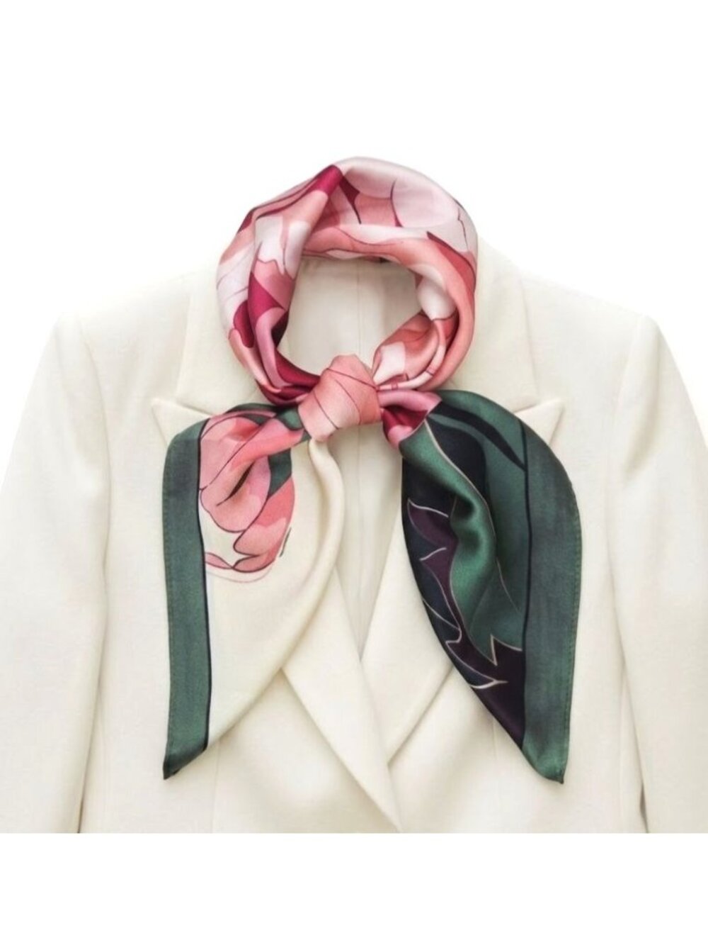 ✨Large Floral Soft Scarf Square Silky Head Neck Wrap Green Pink Flower Accessory